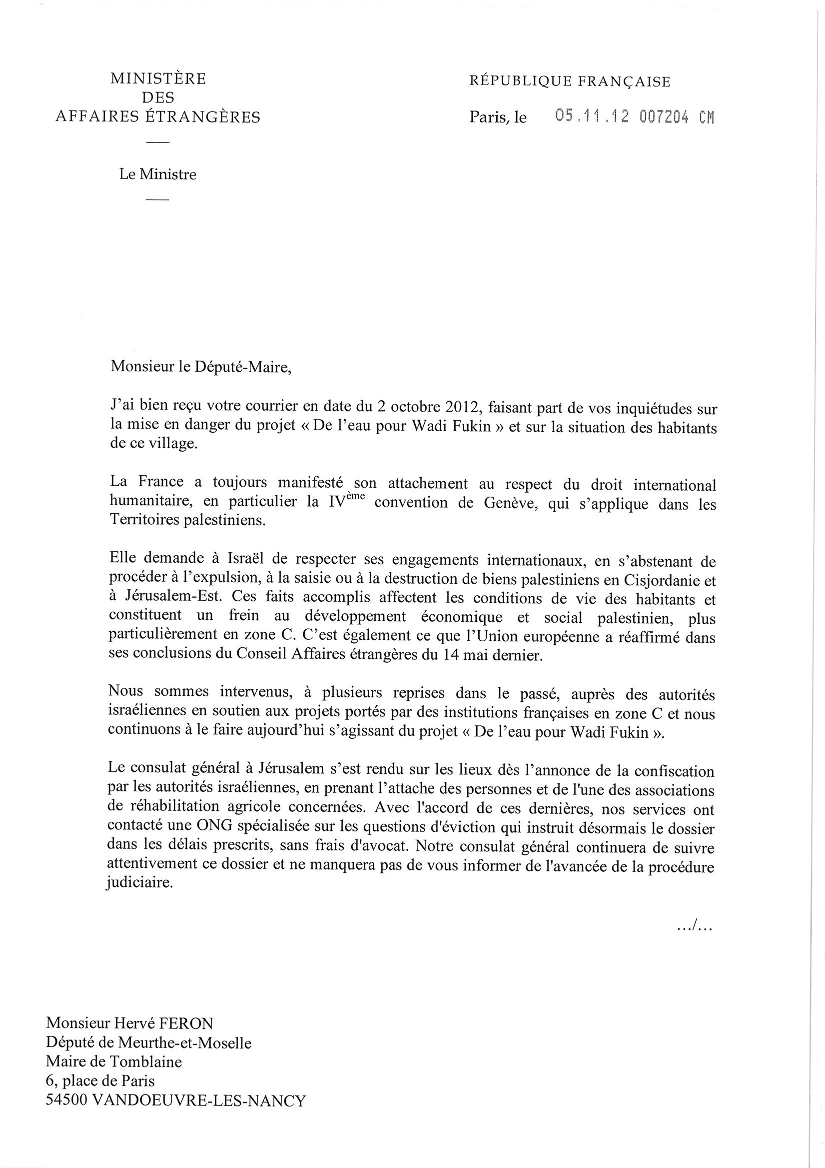 Courrier Laurent Fabius