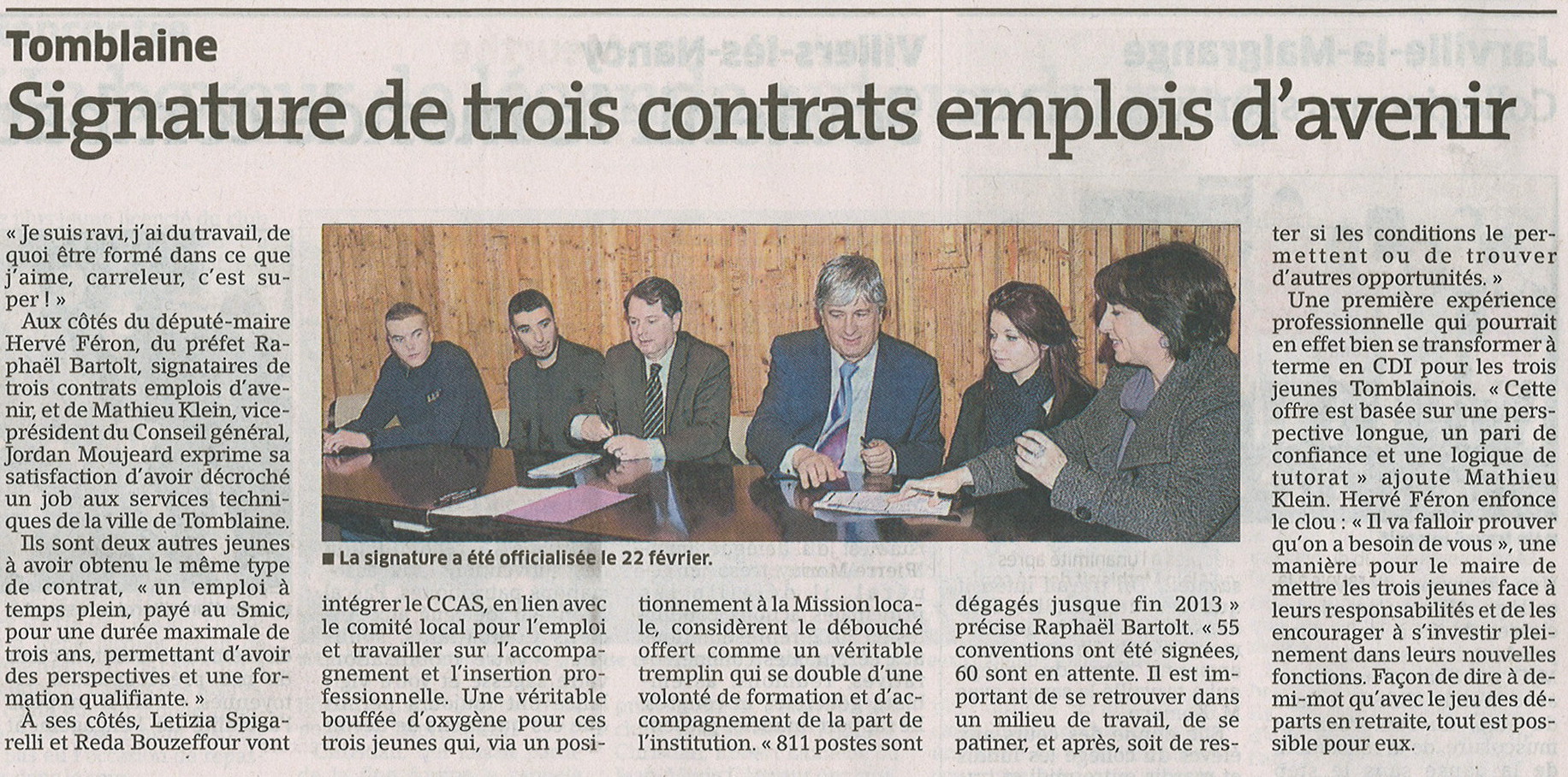 Article de l'Est Républicain sur la signature des emplois d'avenir