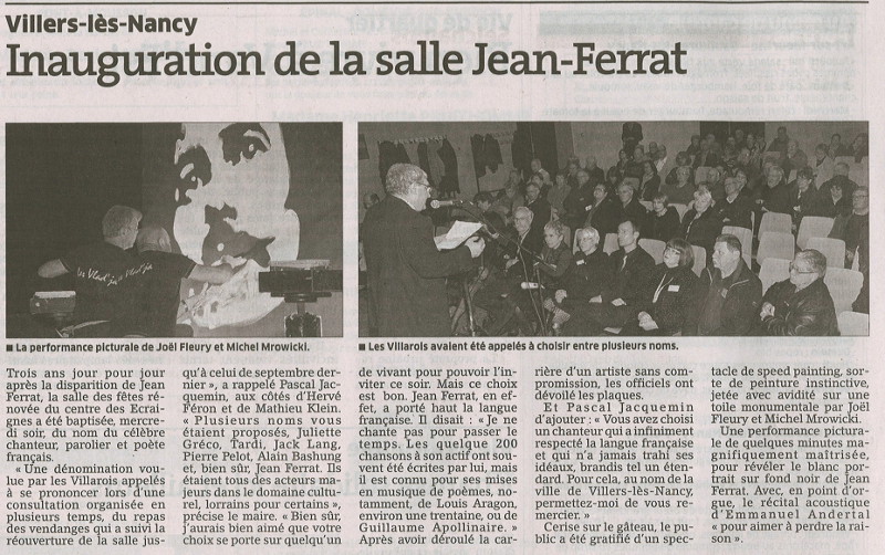 Retour de l'Est Républicain sur l'inauguration de la salle Jean Ferrat