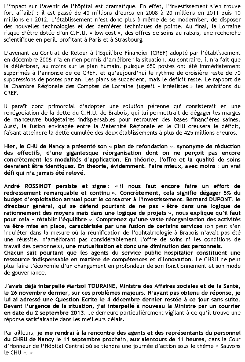 Communiqué de presse - Finances du CHU