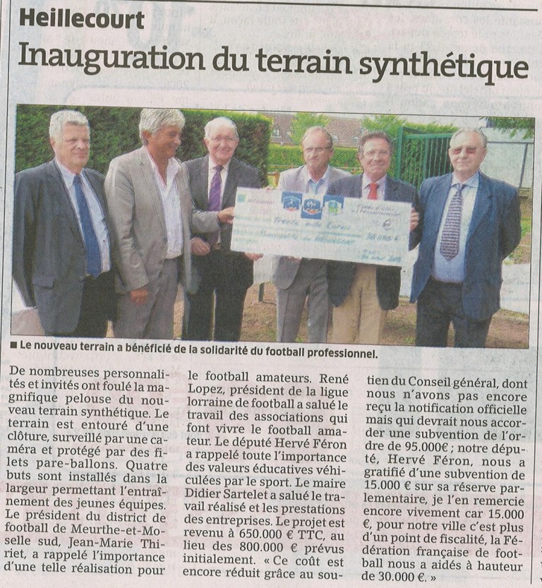 article de l’Est Républicain relatif à l’inauguration du terrain de foot synthétique à Heillecourt