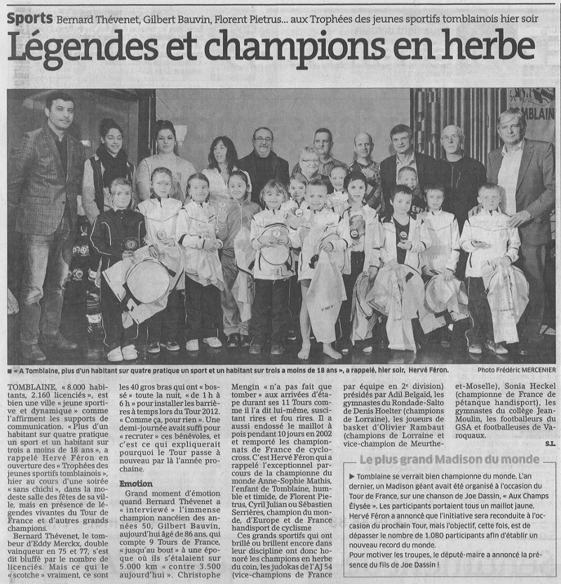 Est Républicain - Remise des trophées sportifs aux Jeunes Tomblainois