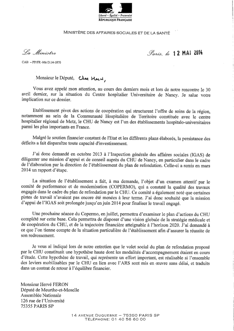 Courrier de Marisol Touraine