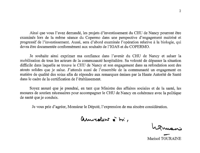 Courrier de Marisol Touraine