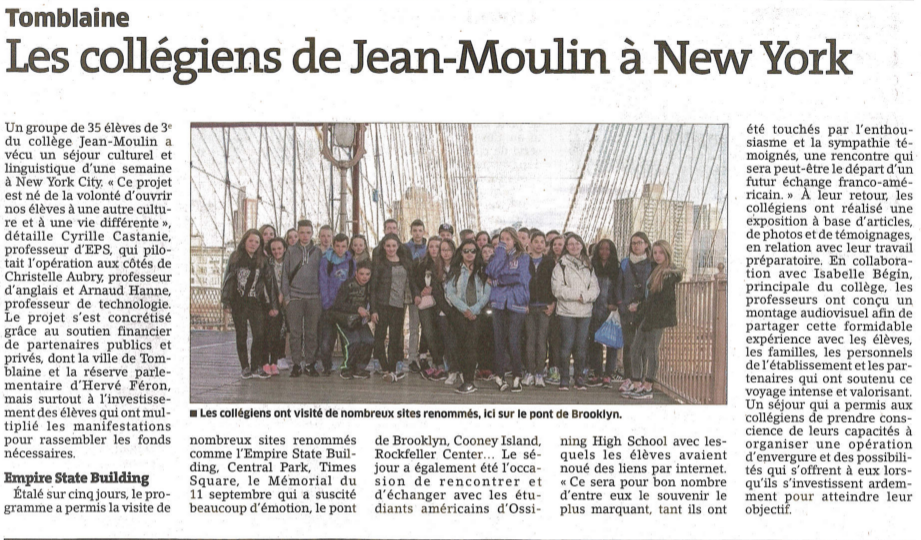 Les élèves du Collège Jean Moulin aux Etats-Unis