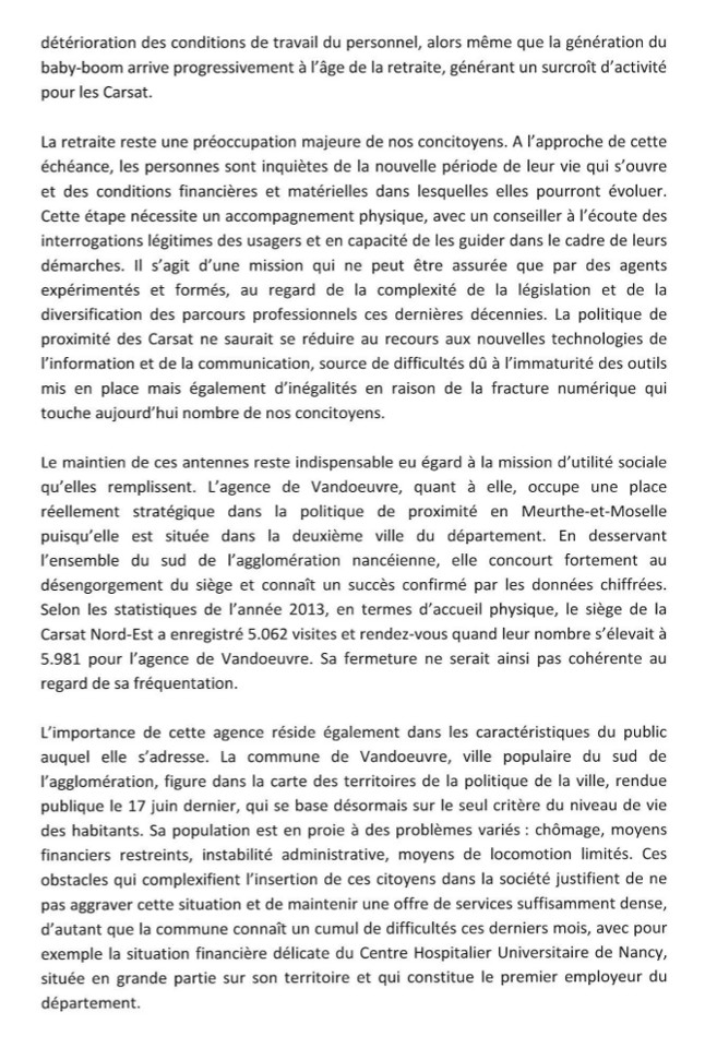 Lettre à Christian Eckert sur l'éventuelle fermeture de l'agence Carsat de Vandoeuvre