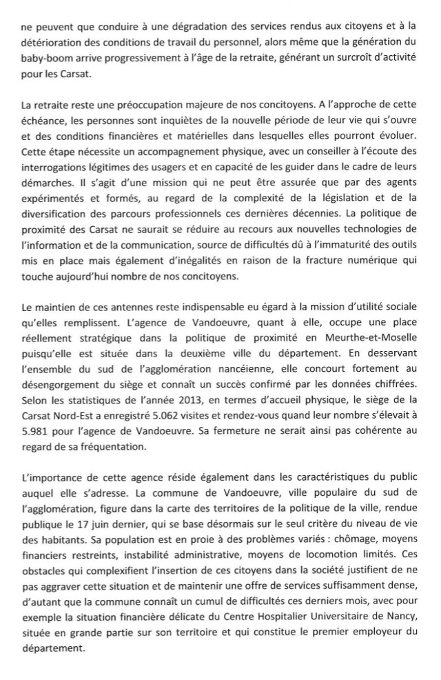 Lettre à Marisol Touraine sur l'éventuelle fermeture de l'agence Carsat de Vandoeuvre