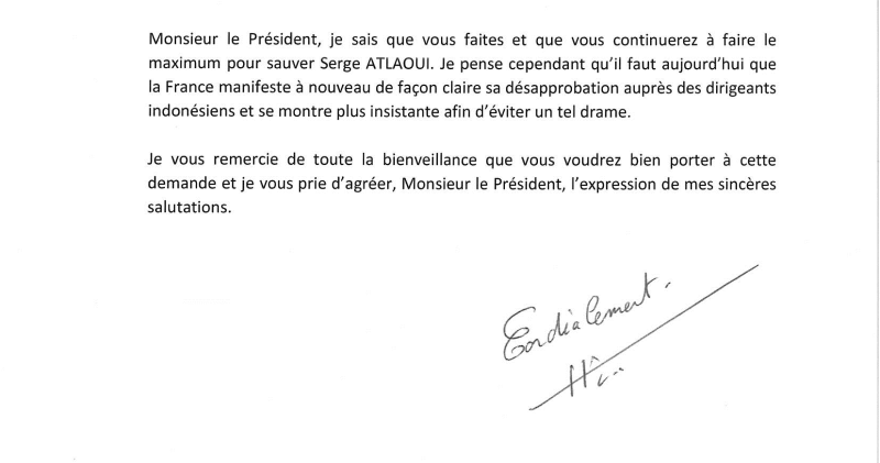 Lettre au Président de la République en faveur de Serge Atlaoui